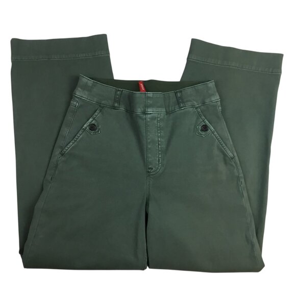 Spanx Twill Crop Wide Leg Pants Olive Green Womens Small Casual High-Waist - Picture 9 of 13